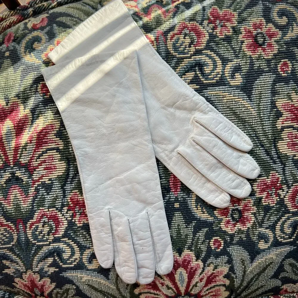 Vintage 80s Millay White Leather Gloves Silk Lined Made in Western Germany 7